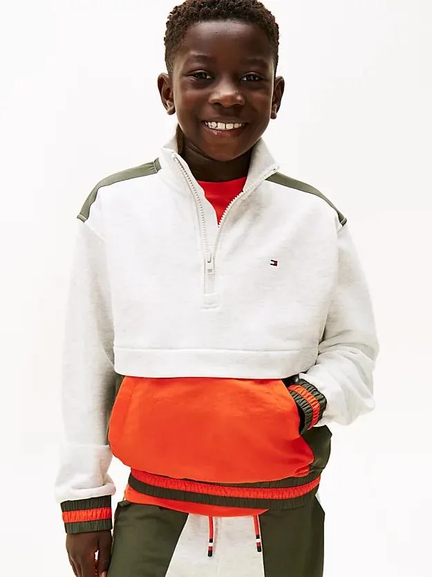 Color Block-Sweatshirt mit halblangem Reißverschluss