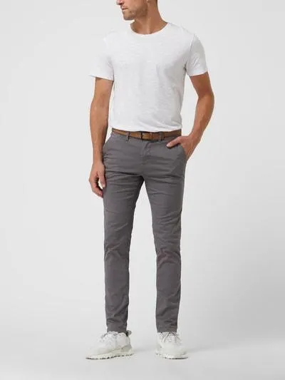 Slim Fit Chino mit Gürtel in mittelgrau