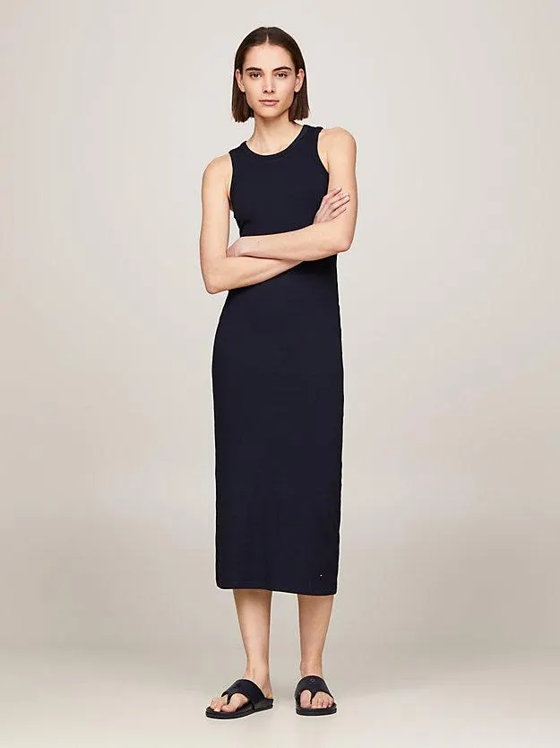 Geripptes Bodycon-Kleid in Midi-Länge