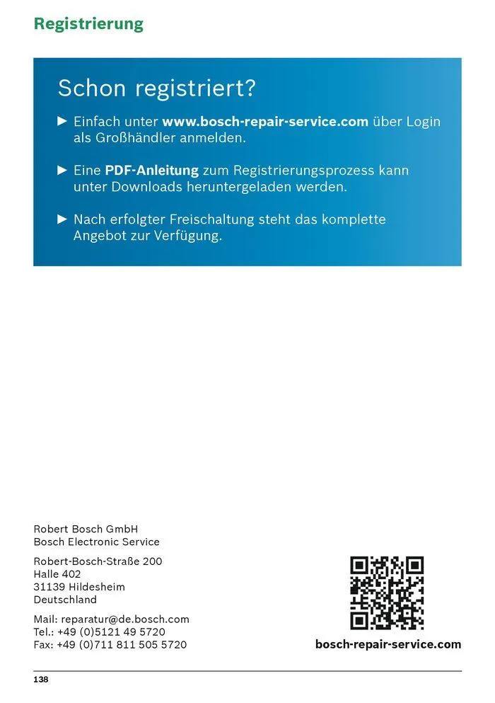 Werkstattausrüstung von Bosch von 21. Mai bis 31. Dezember 2024 - Flugblätt seite 138