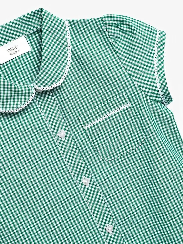 Grün - Vichy-Karokleid für die Schule mit hohem Baumwollanteil und tiefer Taille (3–14 Jahre)