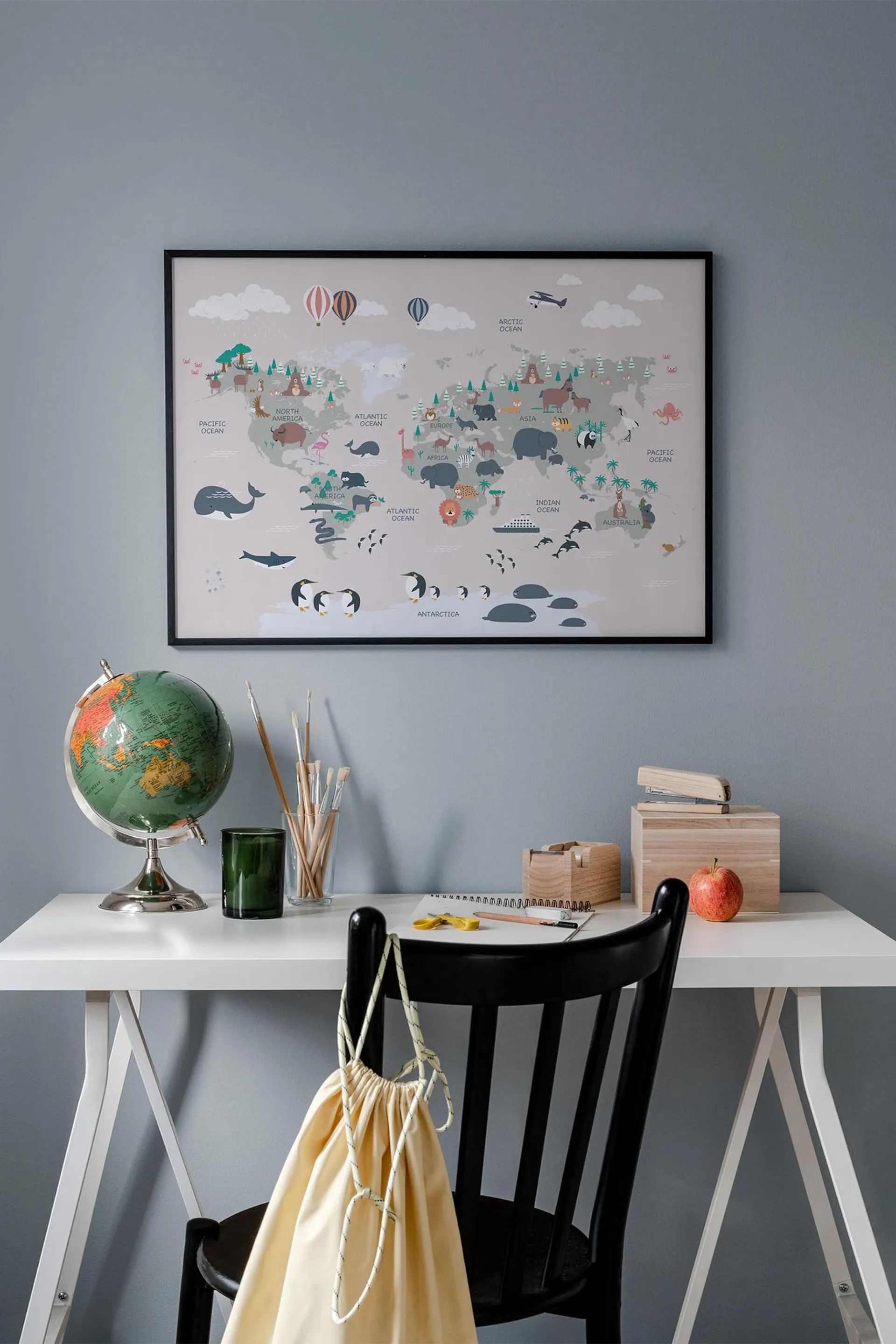 Animal World Map Beige Poster