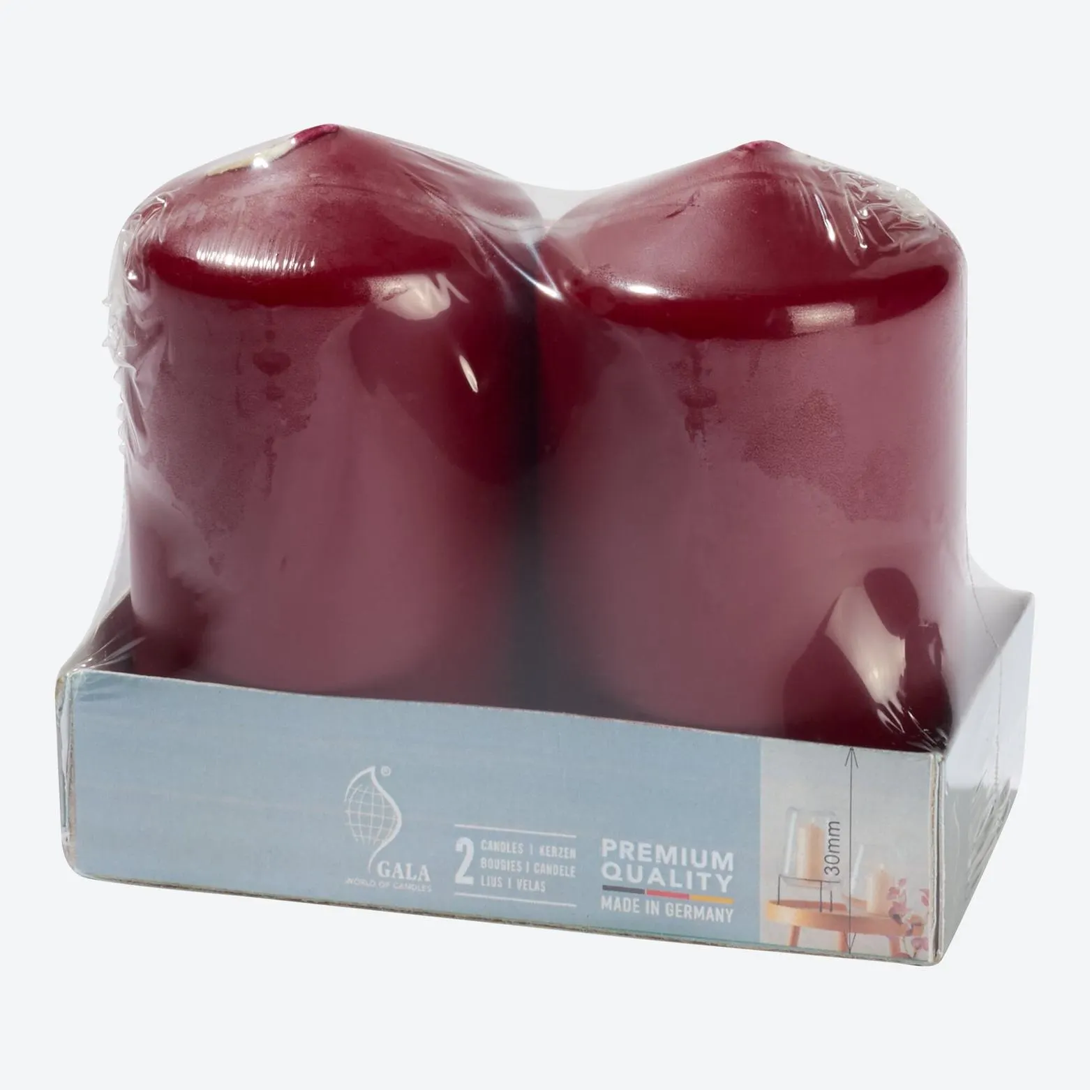 Stumpenkerze, 2er-Pack, ca. 6x10 cm