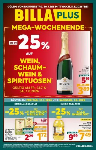 BILLA PLUS Flugblatt von 30. Juli bis 5. August 2026 - Flugblätt seite 1