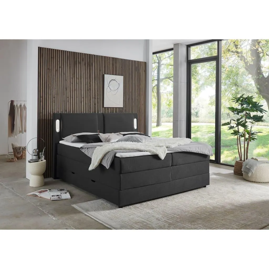 INOSIGN Boxbett »Elverta inkl. Bettkasten und LED-Beleuchtung« erhältlich in der Breite 180x200cm, Kopfteil in Kissenoptik
