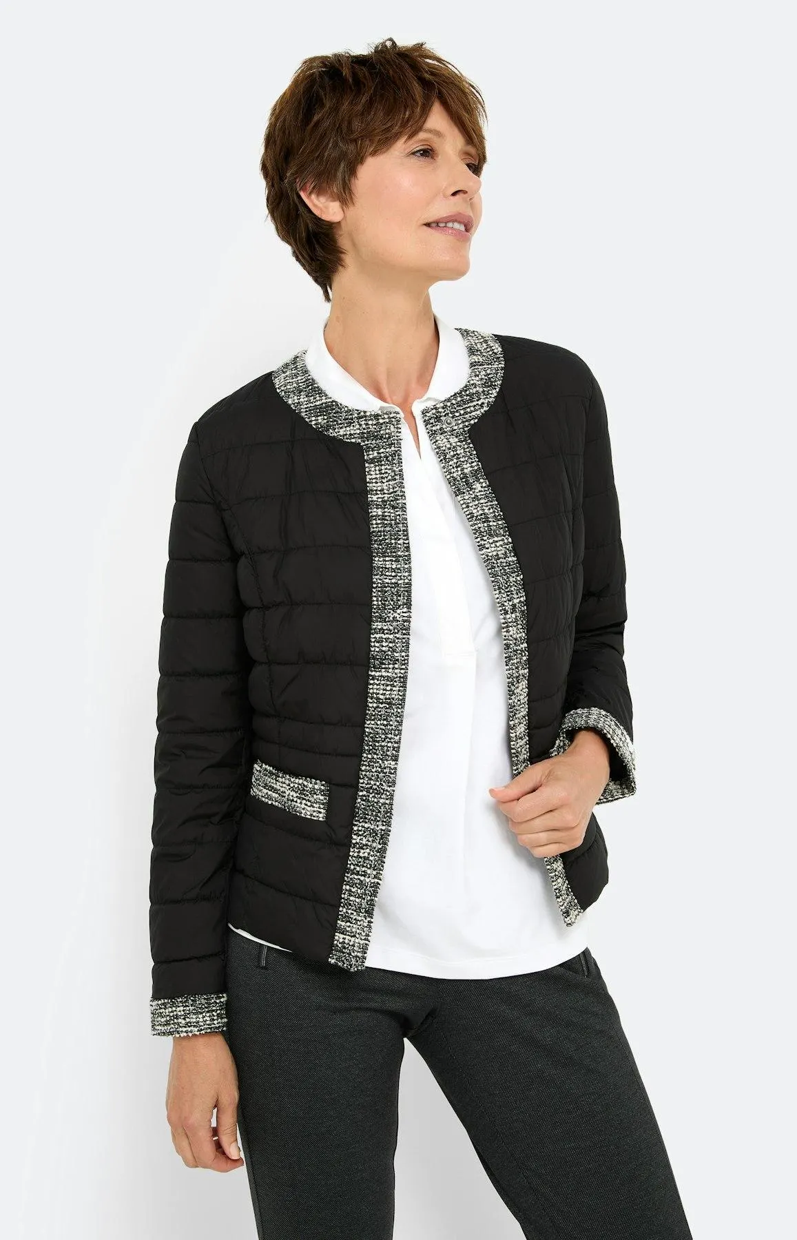 Steppjacke mit Tweed-Details, schwarz