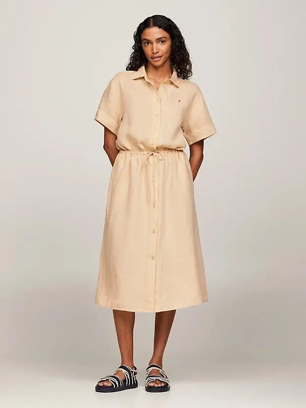 Relaxed Fit Kurzarm-Hemdkleid aus Leinen