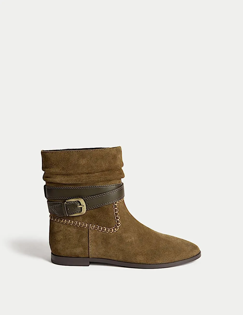 Flache Wildlederstiefeletten mit Rüschen