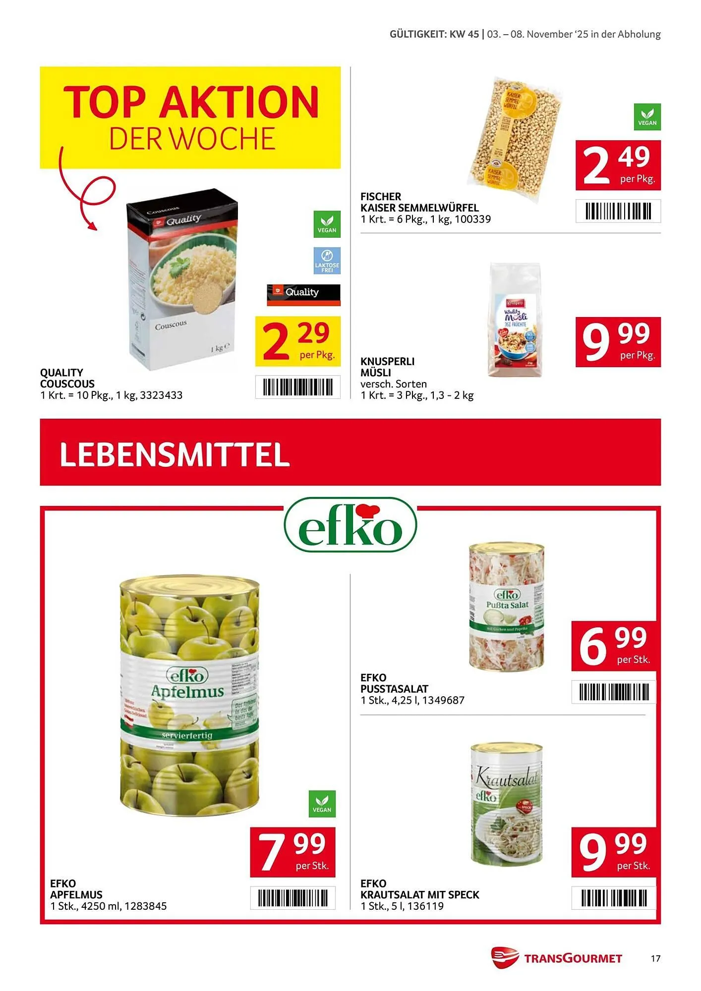 Transgourmet Flugblatt von 3. November bis 9. November 2025 - Flugblätt seite  17
