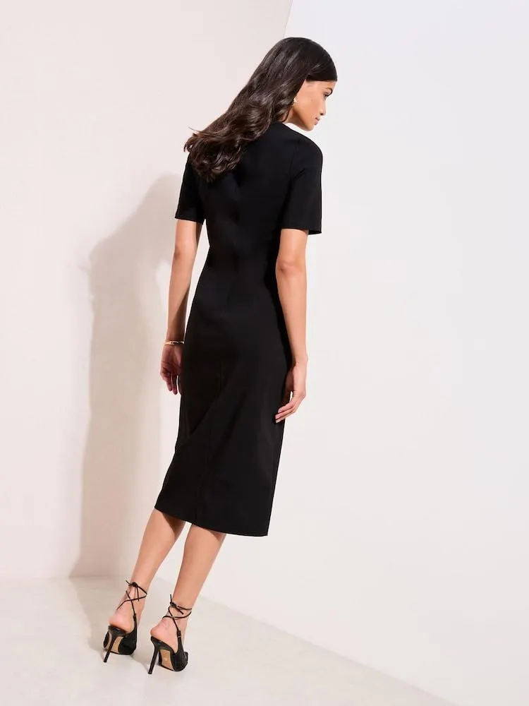 Schwarz - Friends Like These Sculpting Stretch Button Midi Dress