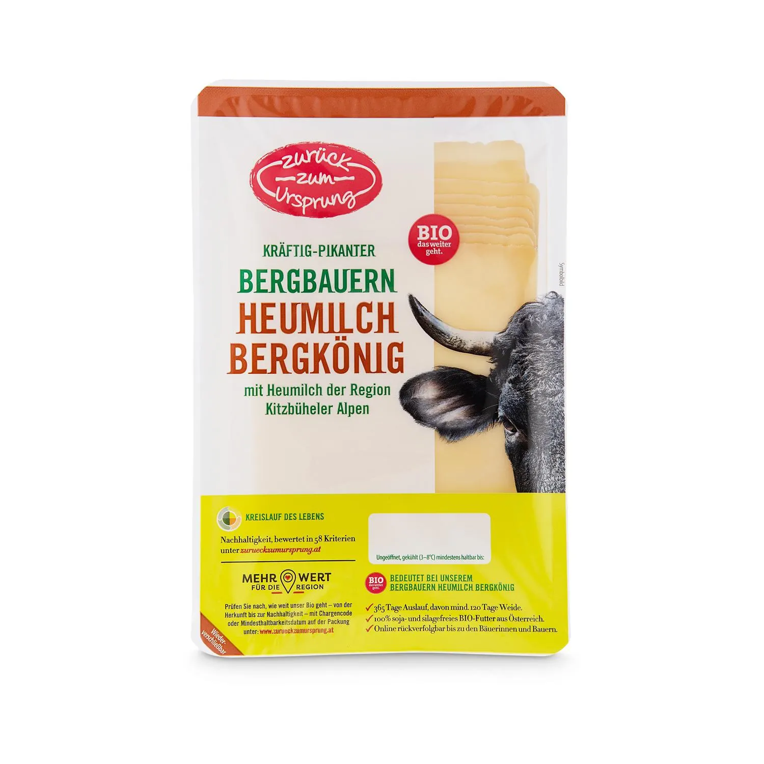 ZURÜCK ZUM URSPRUNG BIO-Bergbauern Heumilch Käsescheiben, Bergkäse