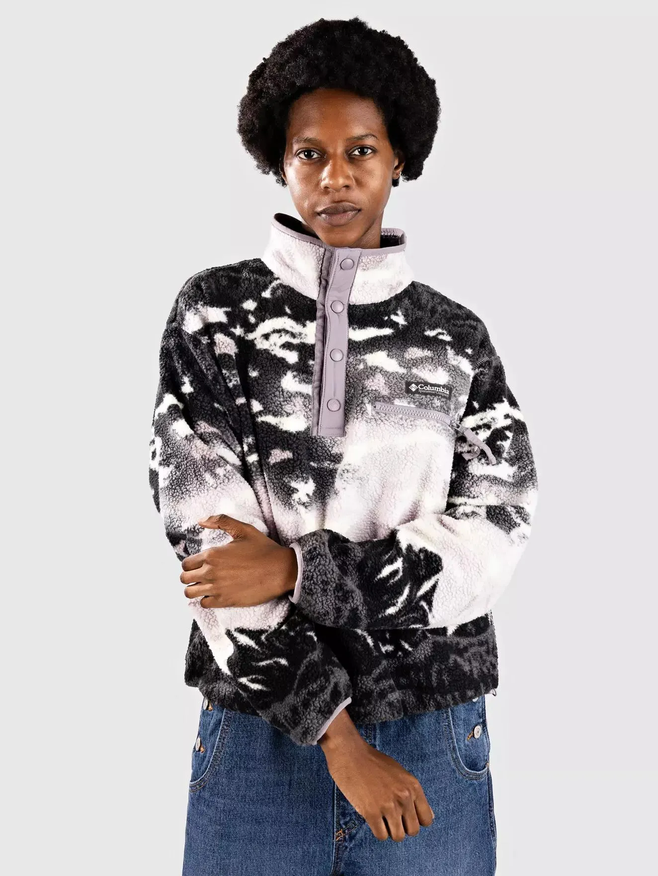Helvetia II Printed Cropped Half Snap Half-Zip Fleece Pullover