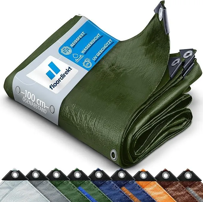 Floordirekt Abdeckplane | Gewebeplane | Schutzplane | Bootsplane Zeltunterlage für Camping & Outdoor Garten wasserdichte Planemit Ösen Viele Größen & Farben 2x3m 6m² 140 g/m², Grün