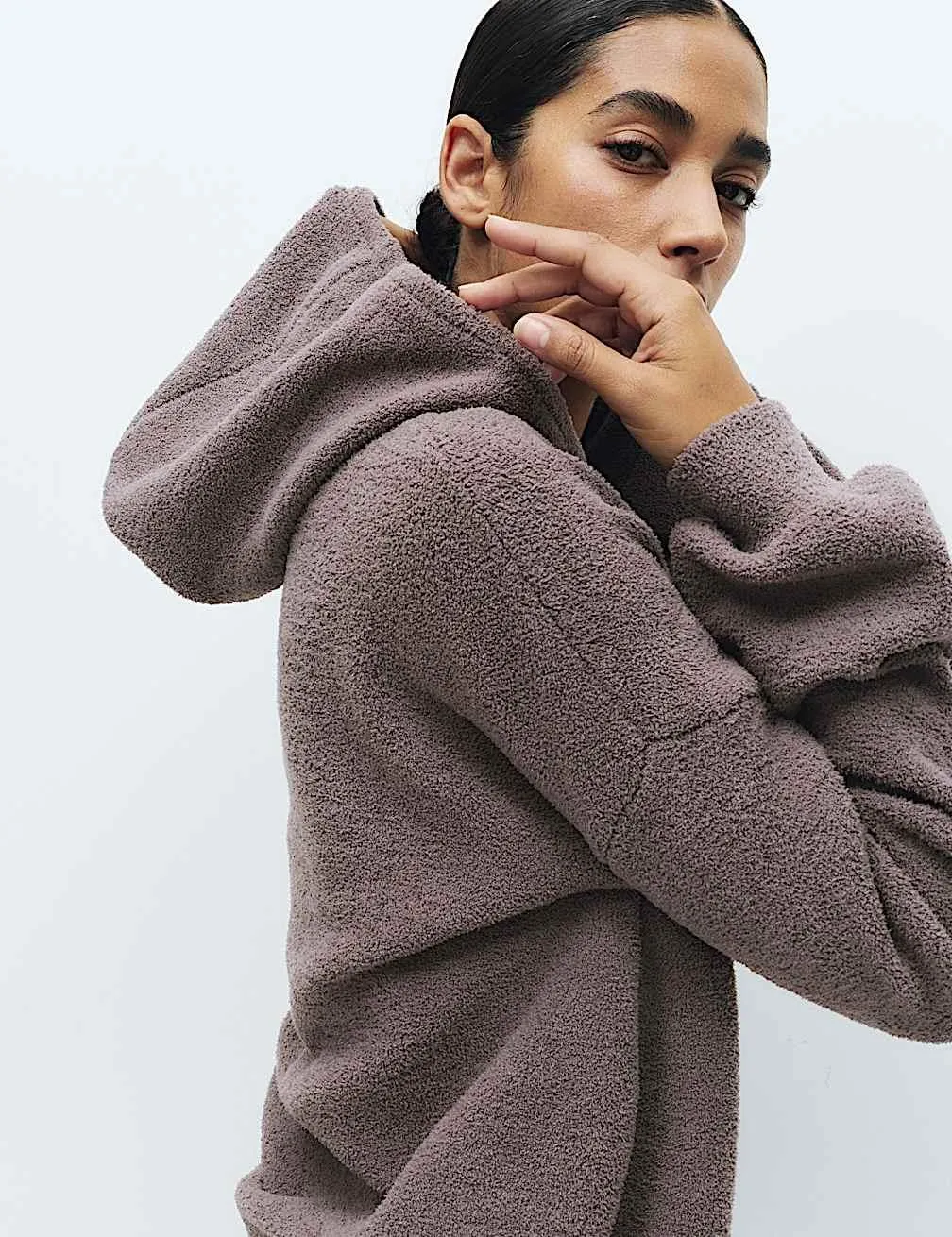 Bequemer Bouclé-Strick-Hoodie