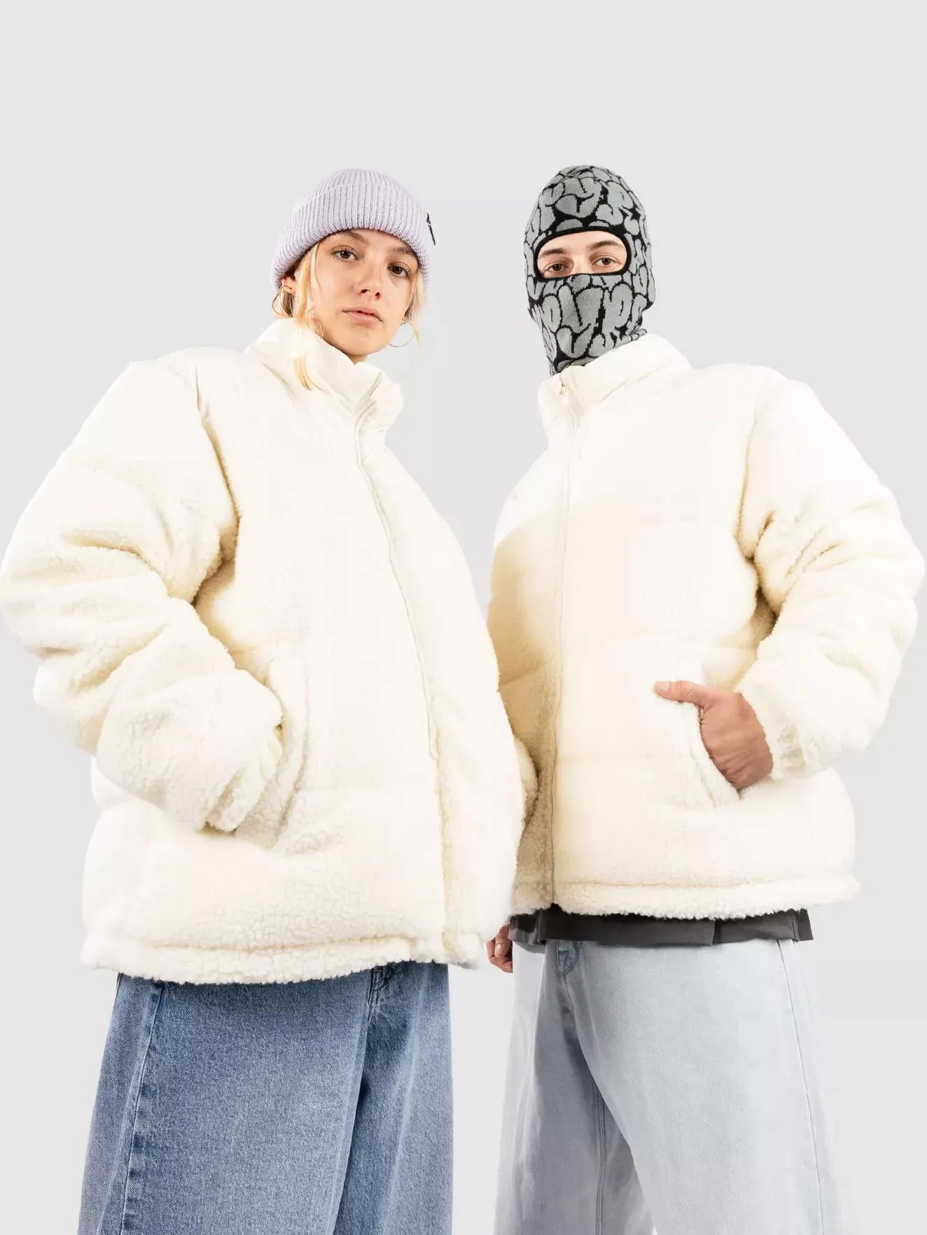 Fabric Mix Teddy Puffer Jacke