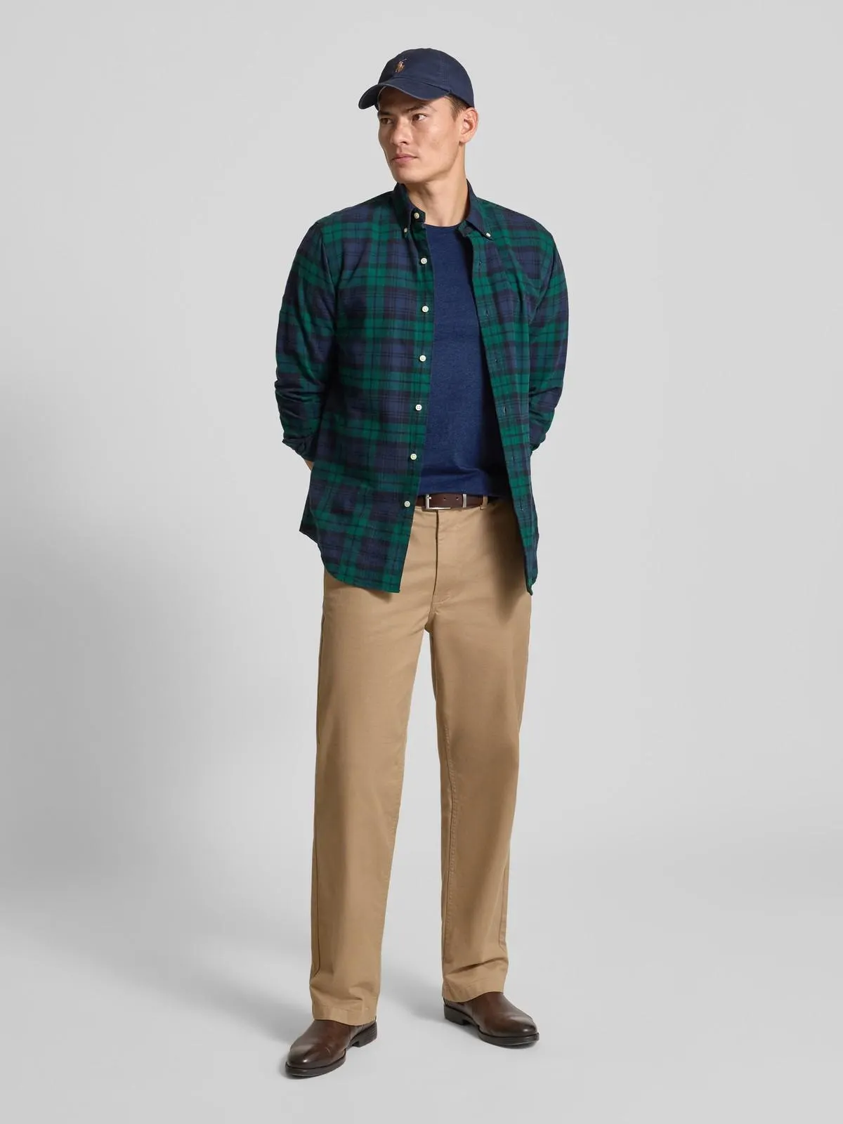 T-Shirt mit Logo-Stitching in marine melange