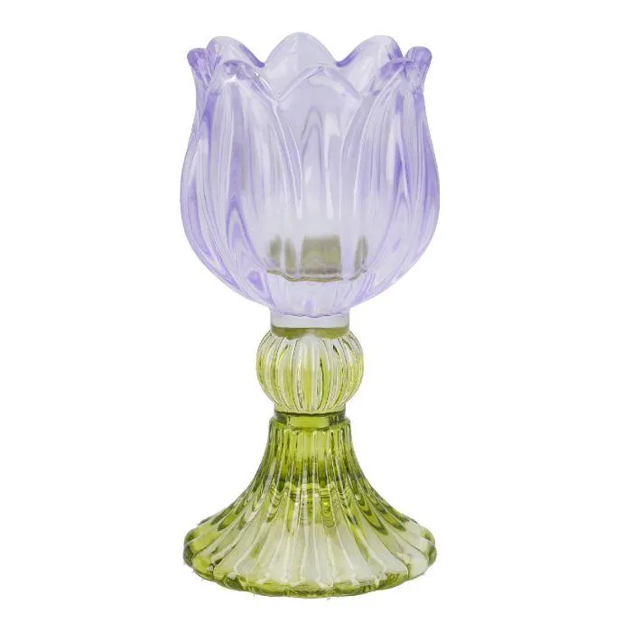Kerzenständer Tulpe/Teelicht, helllila/grün, 14 cm