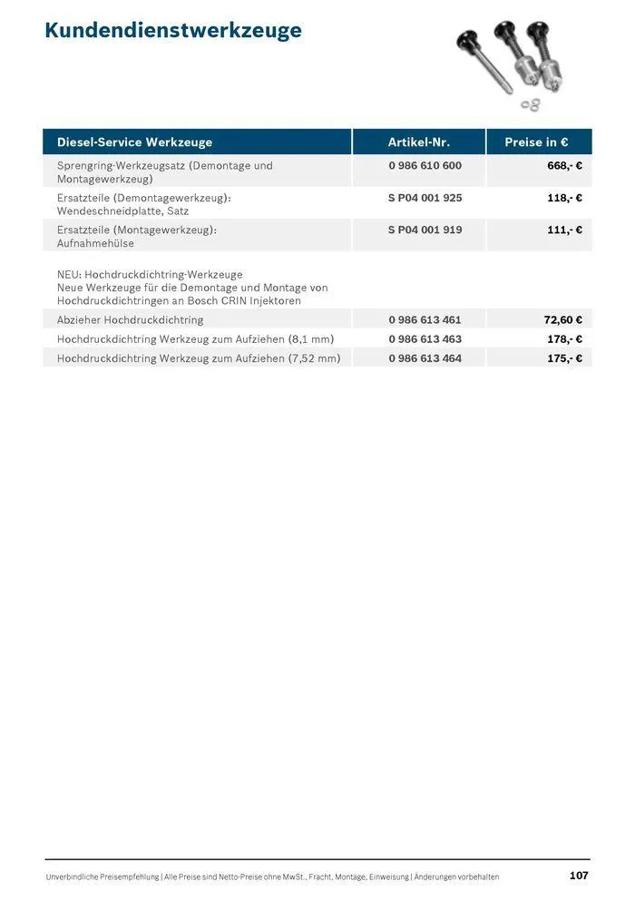 Werkstattausrüstung von Bosch von 21. Mai bis 31. Dezember 2024 - Flugblätt seite 107