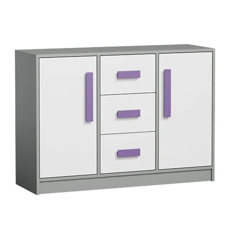 Easy Möbel Kommode / Sideboard für Jugendzimmer Olaf 06, Anthrazit / Weiß / Lila, teil