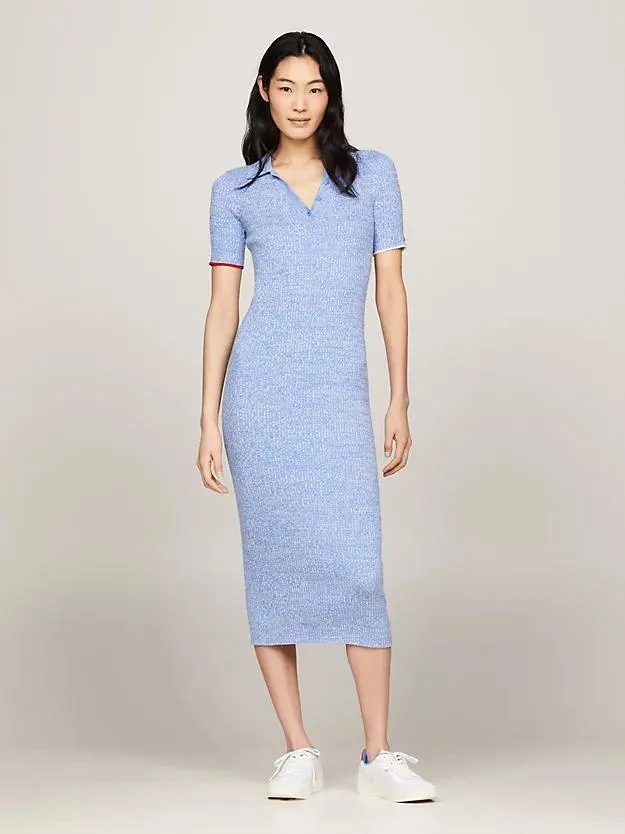 Meliertes Midi-Polokleid aus Rippstrick