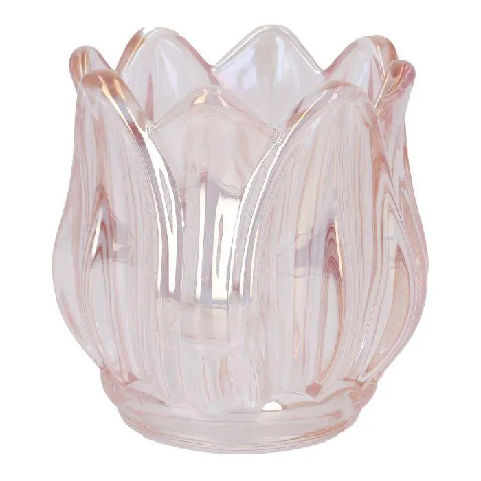 Teelichthalter Tulpe, irisierend/rosa, 7 x 7 cm