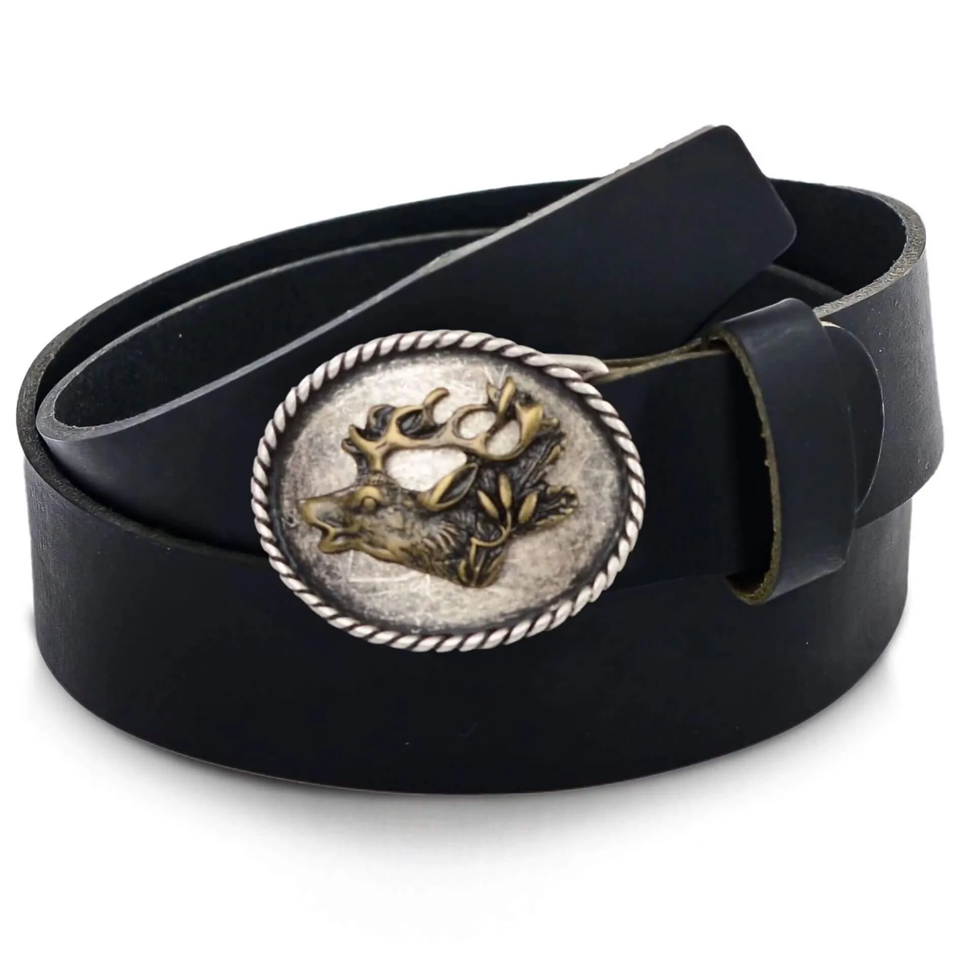 Ledergürtel "Hirschkopf", Schwarz