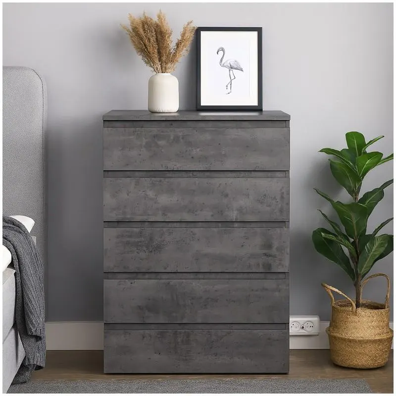 HTI-Living Kommode mit 5 grifflosen Schubladen Beton viel Stauraum Grau