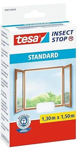 tesa Insect Stop STANDARD Fliegengitter für Fenster - Insektenschutz zuschneidbar - Mückenschutz ohne Bohren - 1 x Fliegen Netz weiß - 130 cm x 150 cm