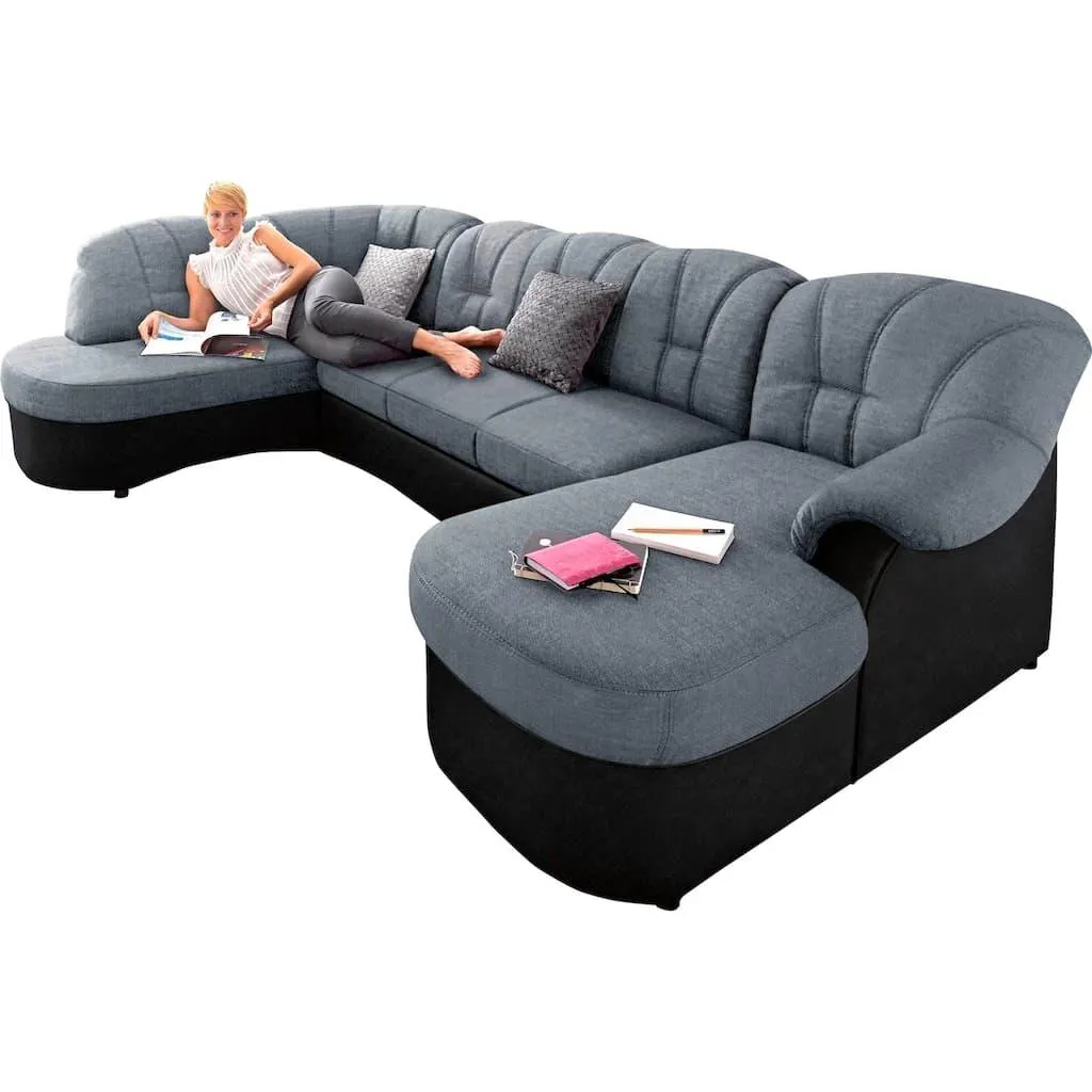 DOMO collection Wohnlandschaft »Flores auch in Leder-Bezug, B/T/H: 293/180/86 cm, U-Form« wahlweise mit Bettfunktion, wahlweise mit Federkern