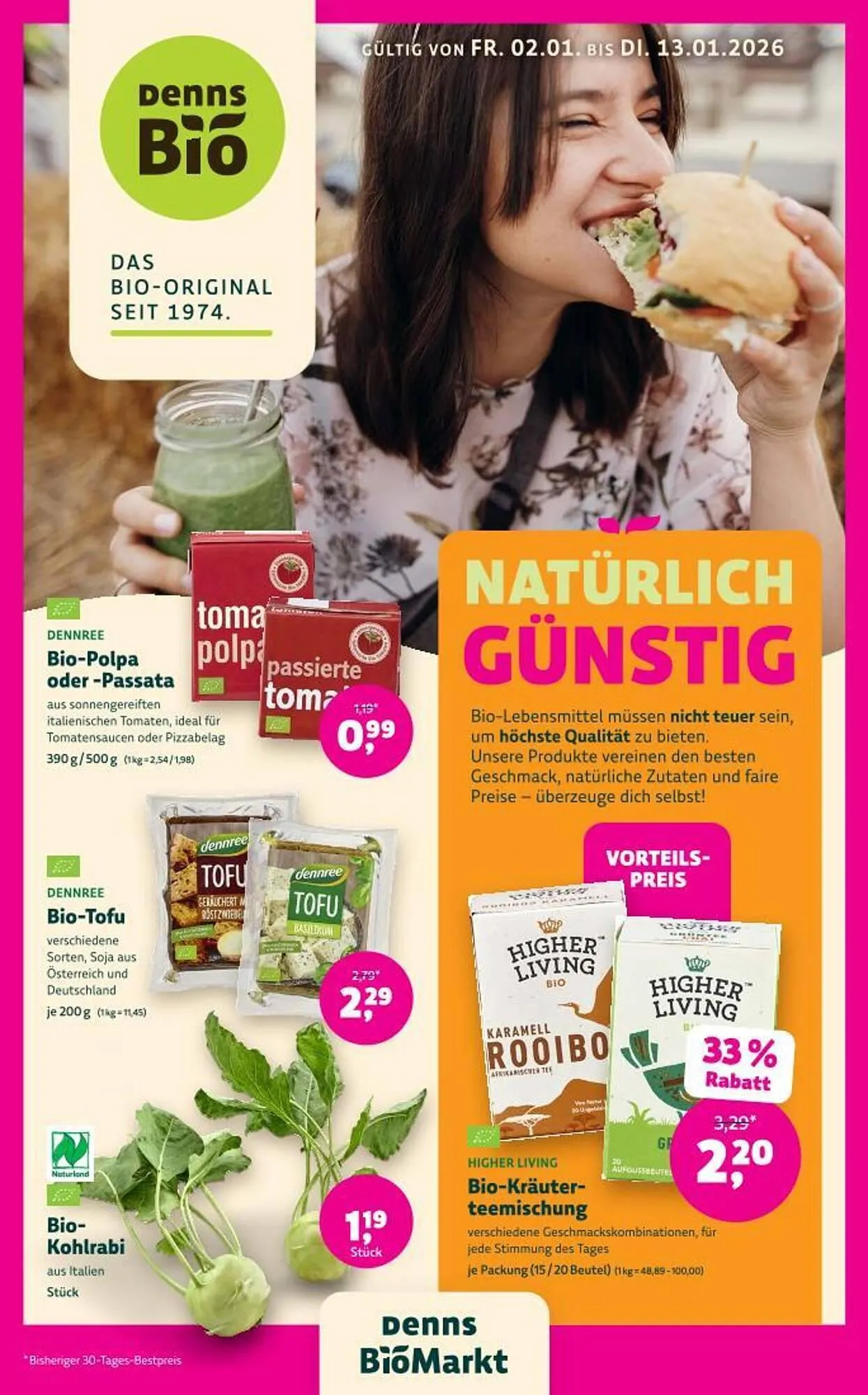 Denn's Biomarkt Flugblatt von 2. Jänner bis 13. Jänner 2026 - Flugblätt seite  1