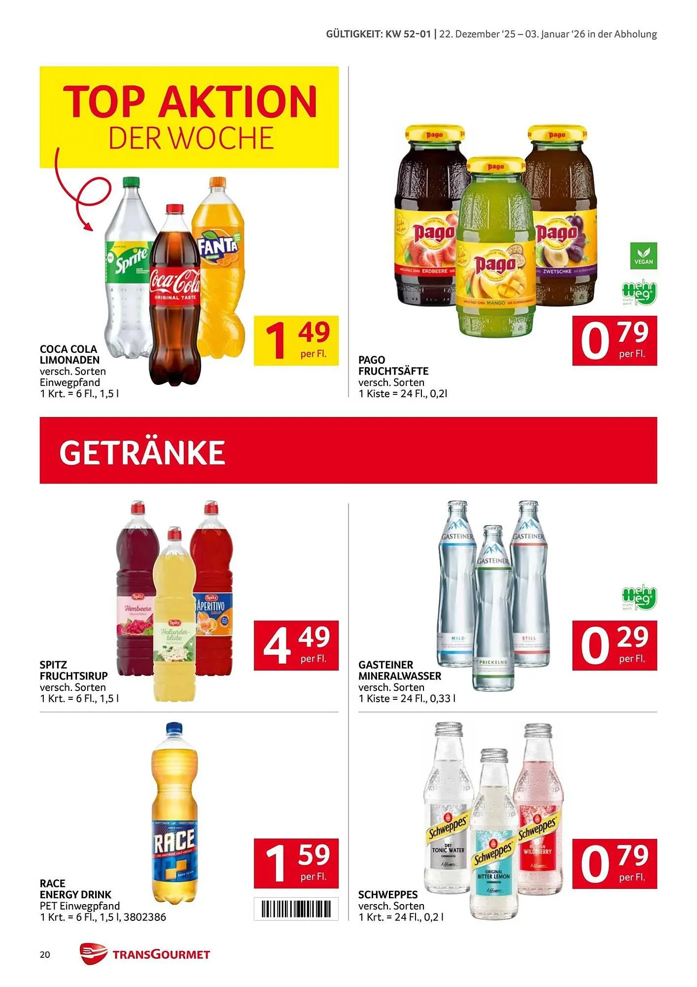 Transgourmet Flugblatt von 22. Dezember bis 4. Jänner 2026 - Flugblätt seite  20