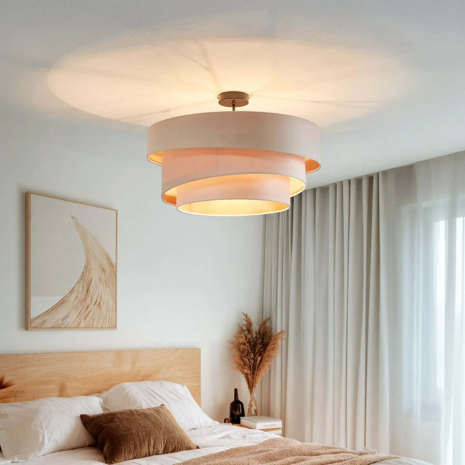 Lindby Deckenlampe Jusari, creme, Textil, Ø 56 cm, E27