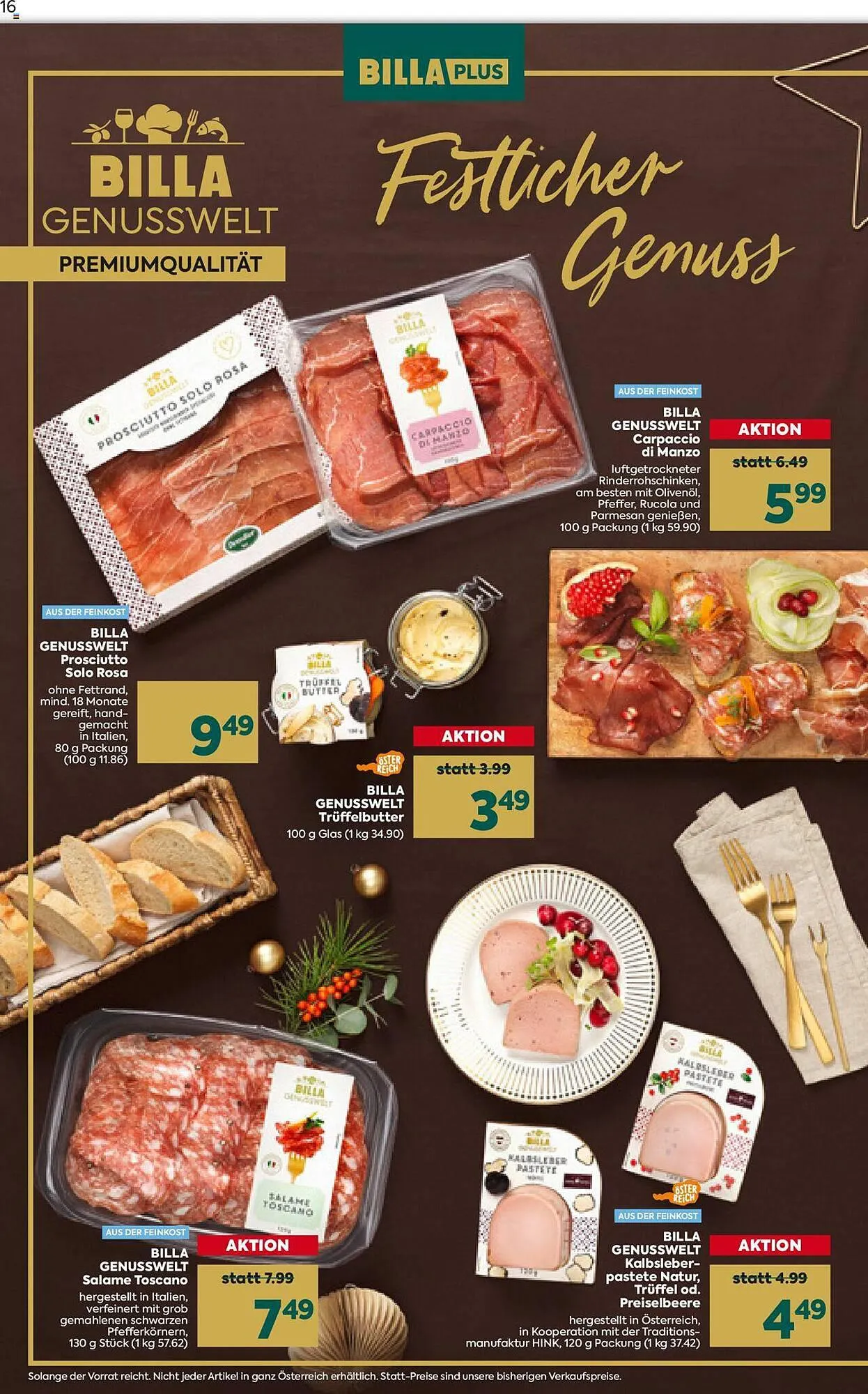 Billa Flugblatt von 30. November bis 23. Dezember 2023 - Flugblätt seite 16