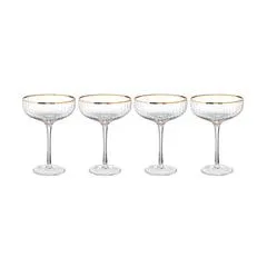 GOLDEN TWENTIES 4x Champagnerschalen mit Goldrand und Rillen400ml