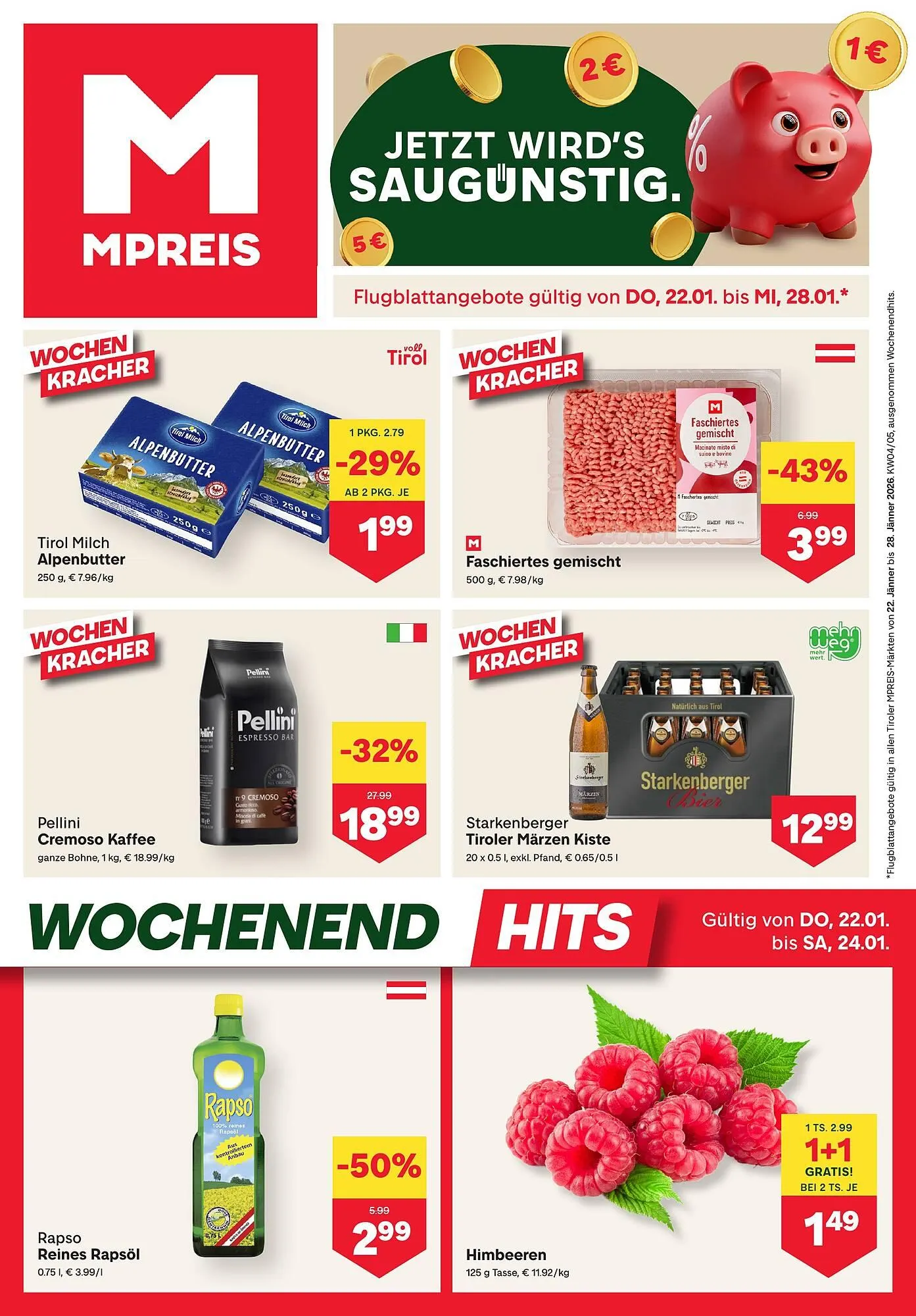 MPreis Flugblatt von 22. Jänner bis 28. Jänner 2026 - Flugblätt seite  1