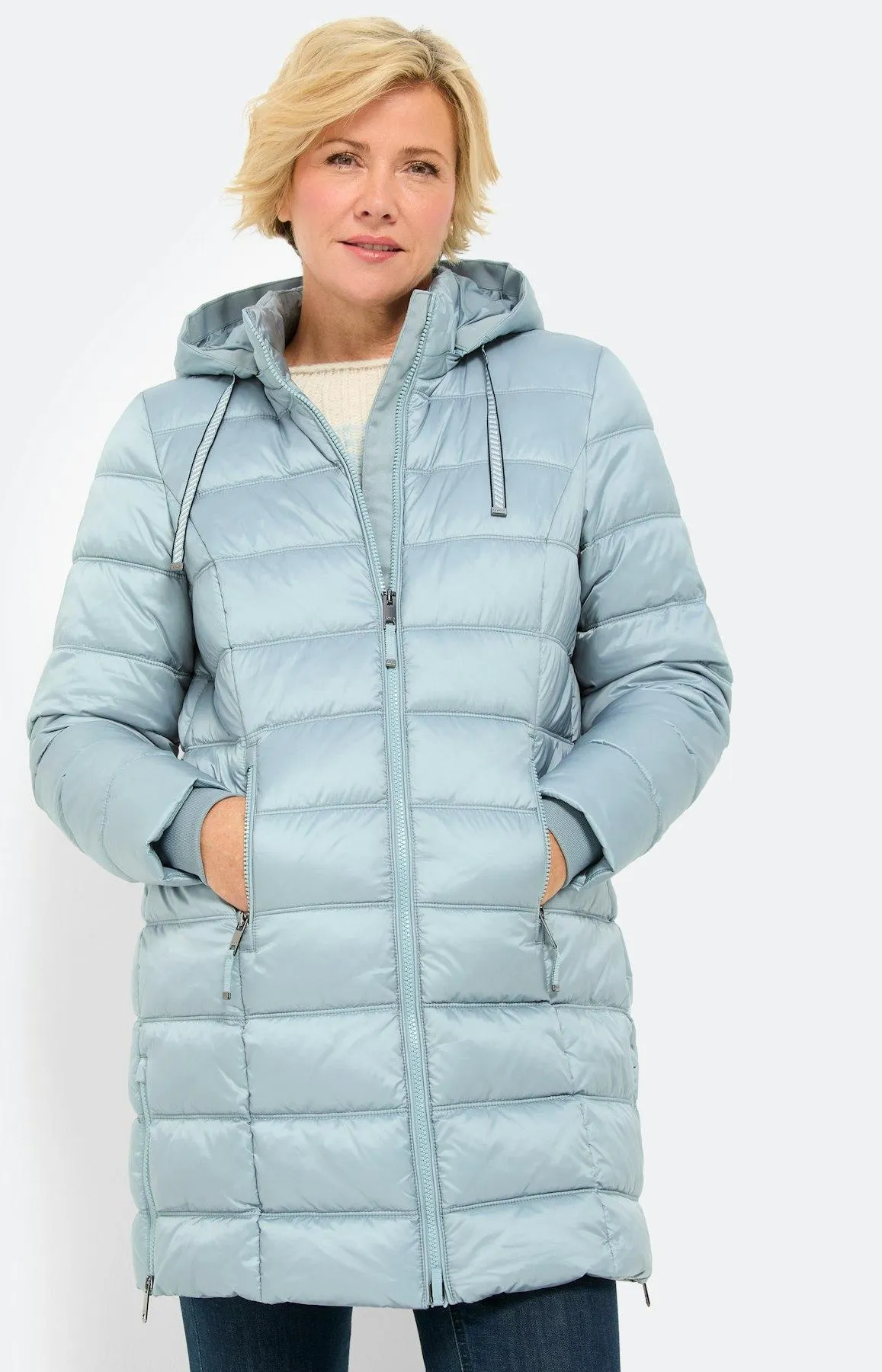 Steppmantel mit Seitenschlitzen, blau