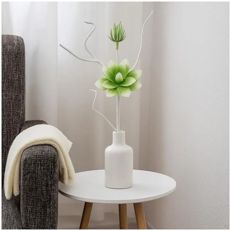 formano Kunstblume Blütenzweig grün weiß 54 cm Dekozweig modern für Vase Tisch Deko Weiß