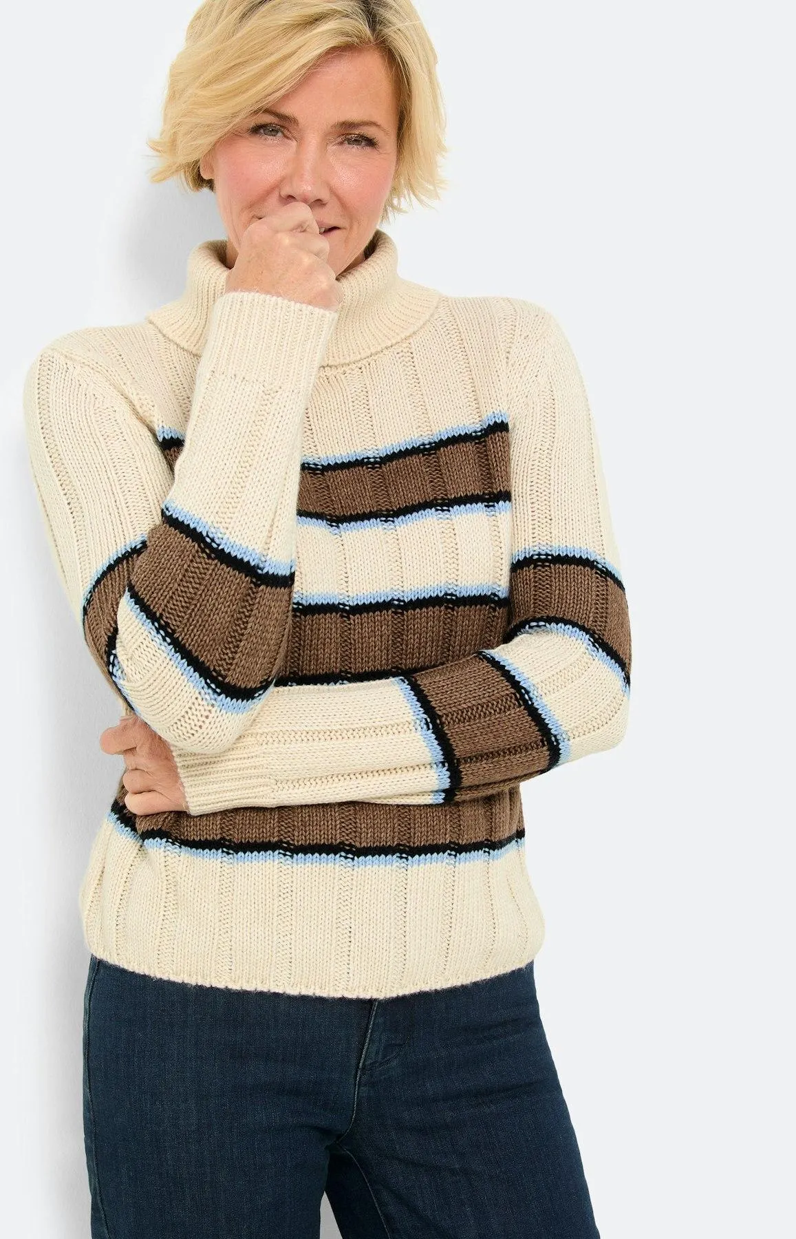 Strickpullover mit Streifen, creme