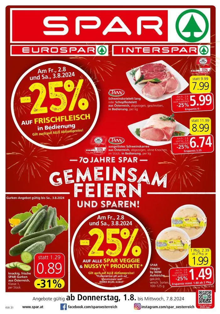 Spar flugblatt von 31. Juli bis 14. August 2024 - Flugblätt seite 1