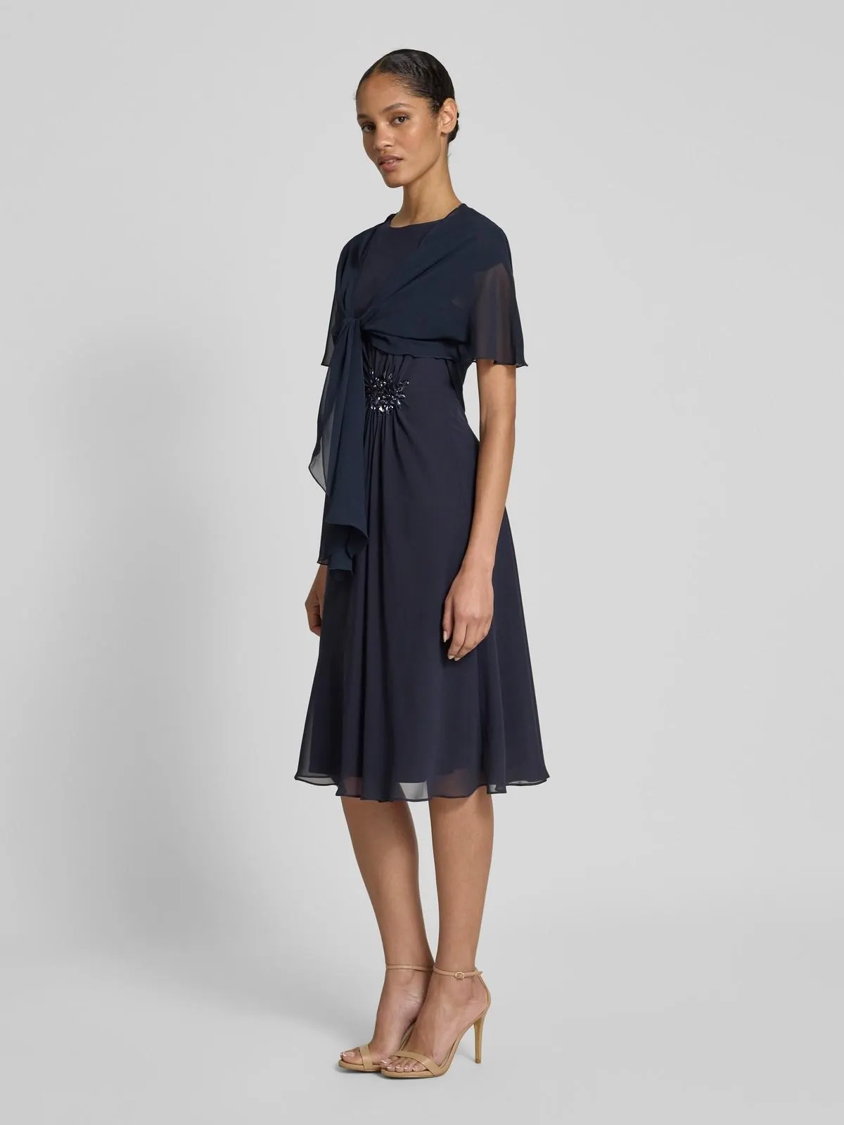 Cocktailkleid mit Ziersteinbesatz in marine melange