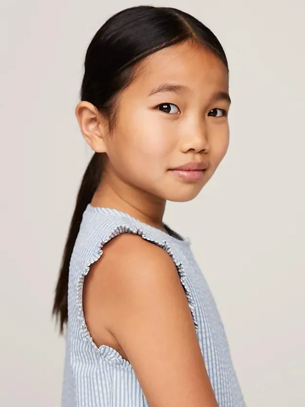 Stufenkleid aus Seersucker mit Rüschen