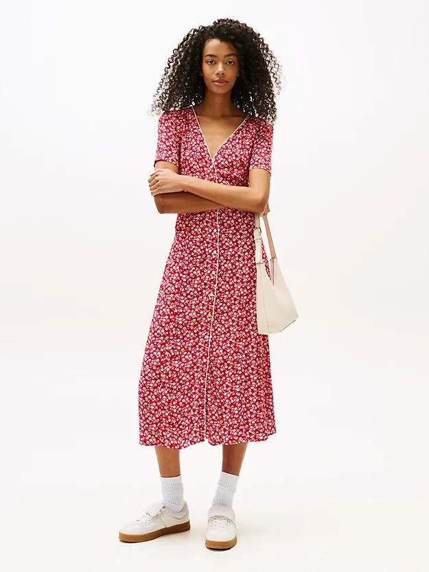 Slim Fit Midikleid mit V-Ausschnitt und Blumen