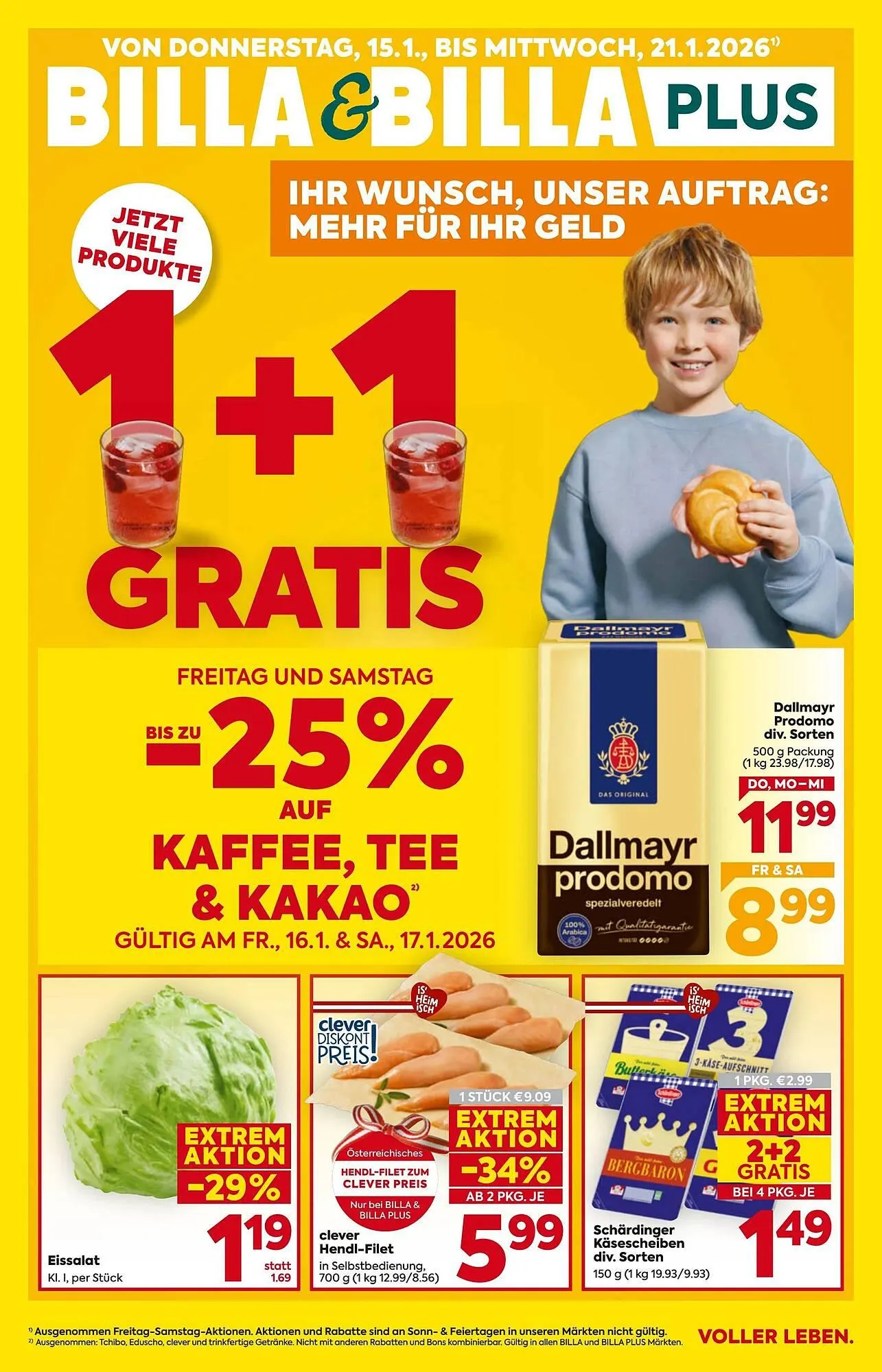 Billa Flugblatt von 15. Jänner bis 21. Jänner 2026 - Flugblätt seite  1