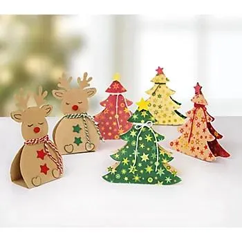 buttinette Bastel-Set "Tannenbaum & Rentier", 6 Stück - Vorlagen bereits vorgedruckt
