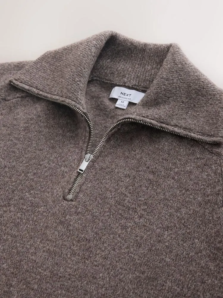 Neutrale Farbe - Regular Fit Cosy Quarter Zip Neck Jumper with Wool