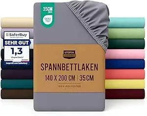 Utopia Bedding - Spannbettlaken 140x200cm - Grau - Oeko-Tex Zertifiziertes Gebürstete Polyester-Mikrofaser Spannbetttuch - 35 cm Tiefe Tasche