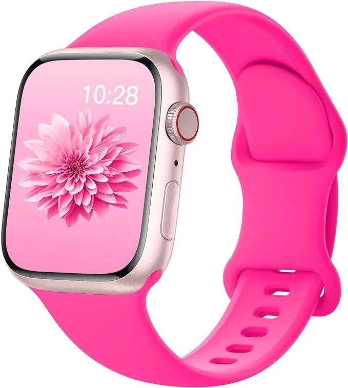 AMSKY Silikon Apfelband Kompatibel mit Apple Watch Armband 40mm 44mm 45mm 41mm 42mm 38mm 49mm Damen Herren, Sport Gummi Kompatibel mit iWatch Armband Series 9 8 7 6 5 4 3 2 1 Se Ultra, Heißes Rosa