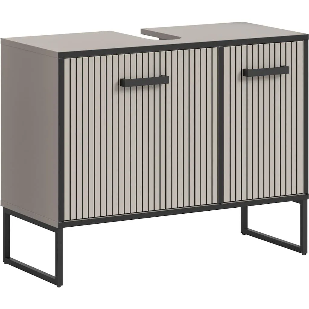 welltime Waschbeckenunterschrank »Locri, Höhe 63 cm, Rillenoptik, Metall Kufen« 1 Stk. tlg. modernes Design, Badschrank, Unterschrank, Bad
