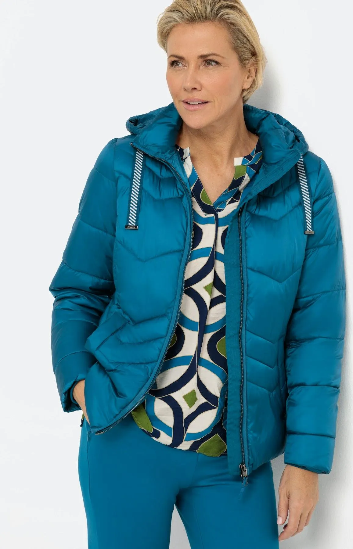 Jacke mit Zickzack-Steppung, petrol