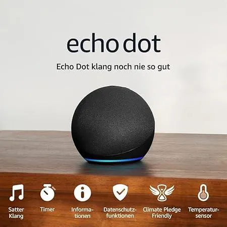 Echo Dot (5. Gen., 2022) | Smarter WLAN- und Bluetooth-Lautsprecher mit Alexa und gigantischem, sattem Klang | Anthrazit